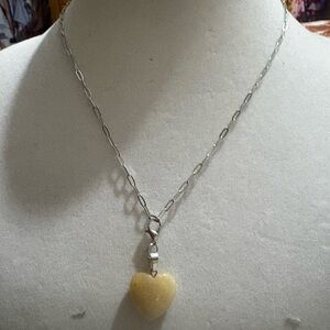 Stainless steel Chain Necklace with Cream Heart Pendant stone 18 inch